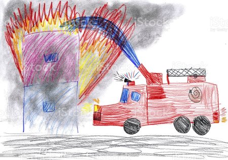 Детские рисунки на тему пожарная машина