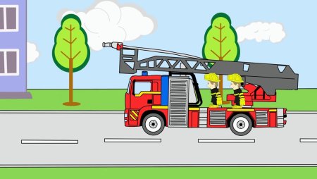 Пожарная машина тушит дом для детей