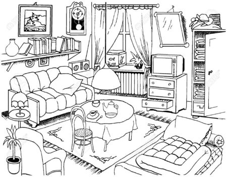 Раскраска гостиная комната