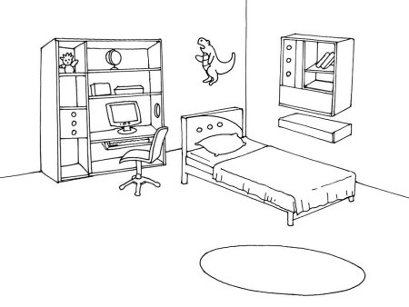 Раскраска спальня с мебелью для детей