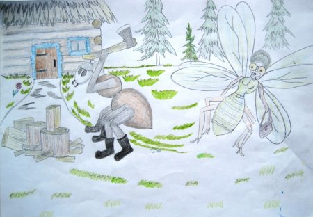 Стрекоза и муравей рисунок карандашом