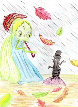 Иллюстрация к басне Крылова Стрекоза и муравей