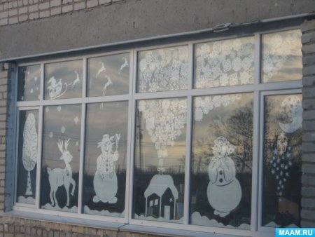 Снегири украшения на окна новогодние