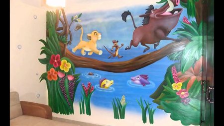 Роспись стен в игровой комнате детского сада