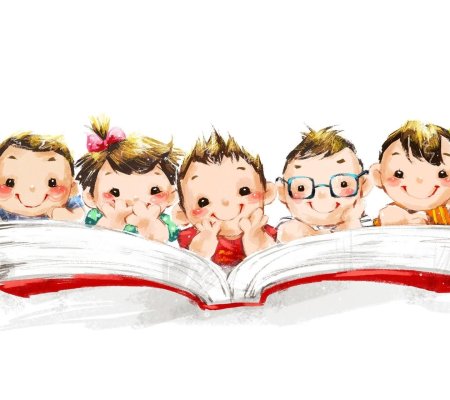 Дети с книгами на прозрачном фоне