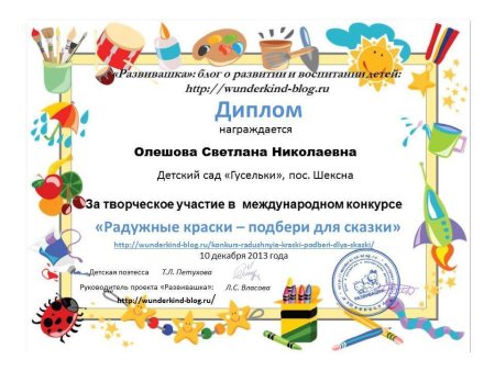 Диплом за участие в конкурсе рисунков