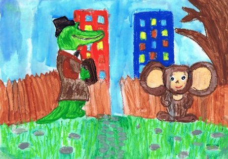 Рисунок крокодил Гена и Чебурашка детские