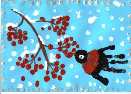 Рисование ладошкой Снегирь