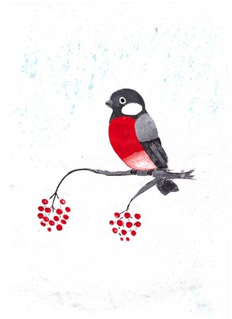 Снегирь на веточке рябины
