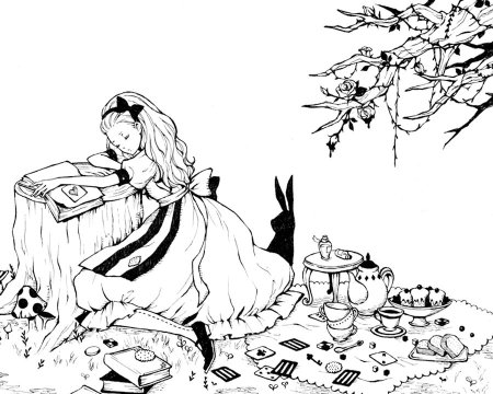 Иллюстрация к книге Алиса в стране чудес карандашом