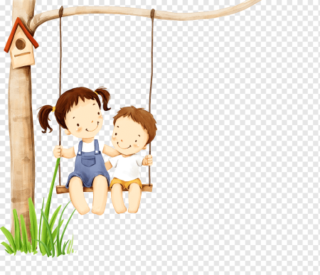 Дети на качелях мультяшные
