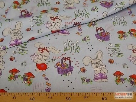 Ткань бязь с зайчиками