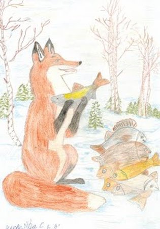 Рисунок к сказке Лисичка сестричка и серый волк