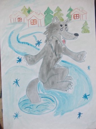 Лиса и волк детские рисунки