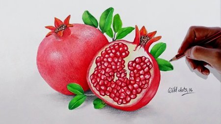 Гранат цветными карандашами