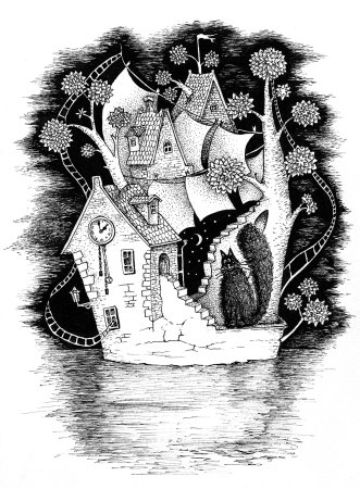 Домики тушью