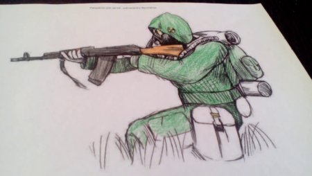 Нарисованный сталкер в противогазе