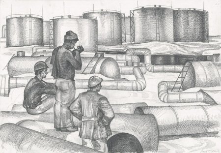 Индустриальный пейзаж карандашом