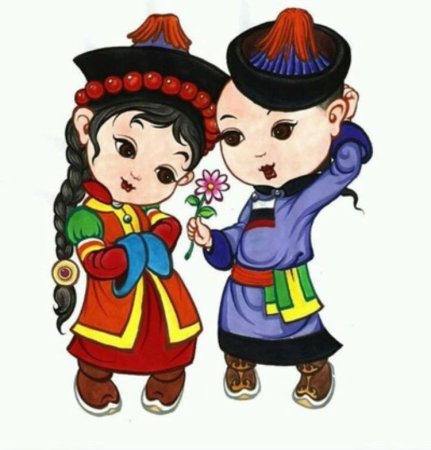 Девочка и мальчик в бурятском костюме