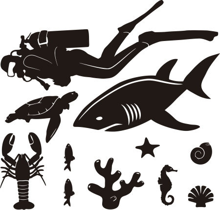 Морские жители силуэт