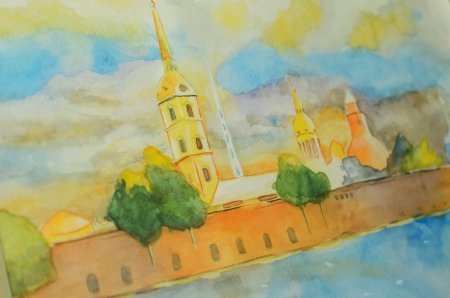 Петропавловская крепость акварель