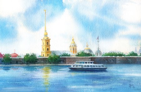 Петербург акварель Петропавловская крепость