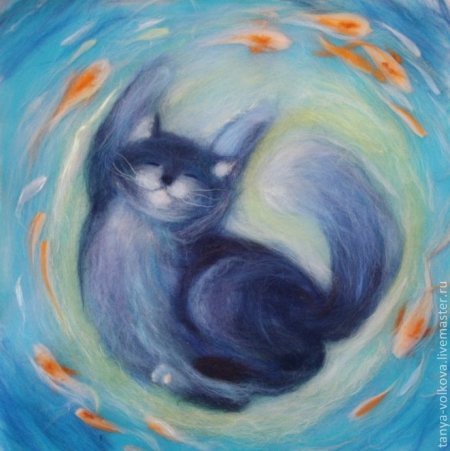 Шерстяная акварель котик