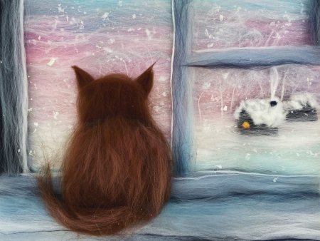 Картина из шерсти "кот"