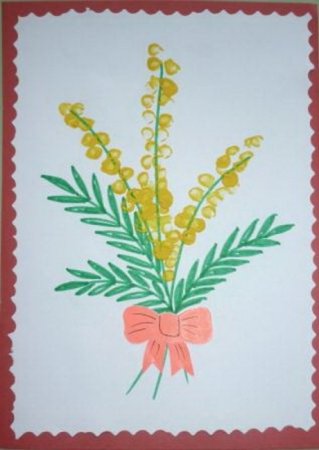 Веточка мимозы ватными палочками