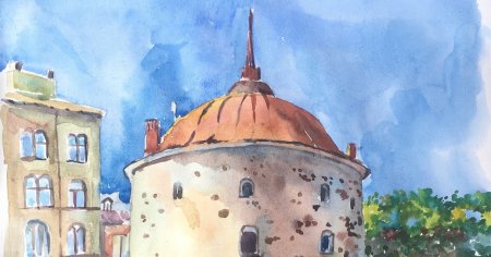 Выборг акварель Выборгская башня