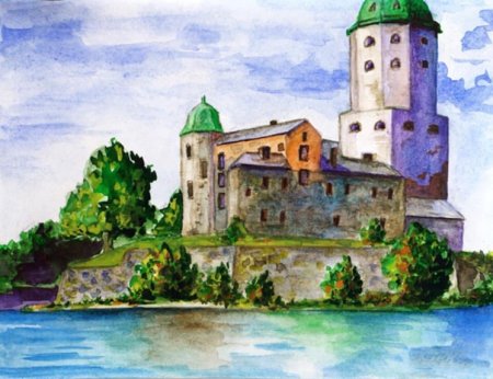 Выборгский замок акварель