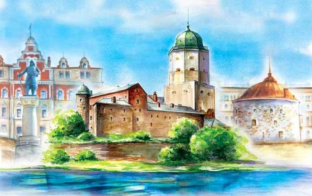 Выборг замок акварель