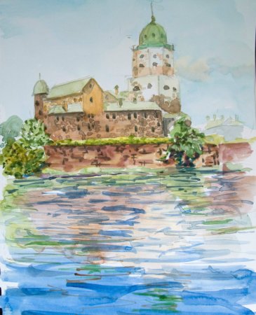 Выборг акварель Выборгская башня