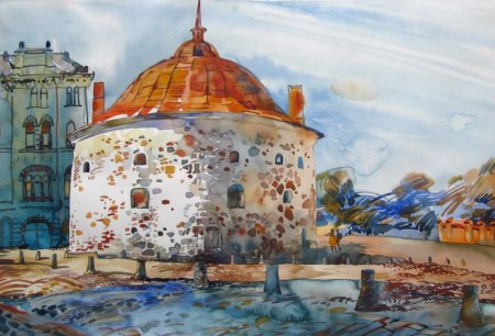 Выборг замок акварель