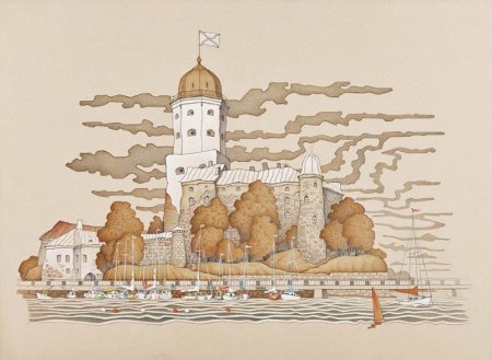 Выборг замок акварель