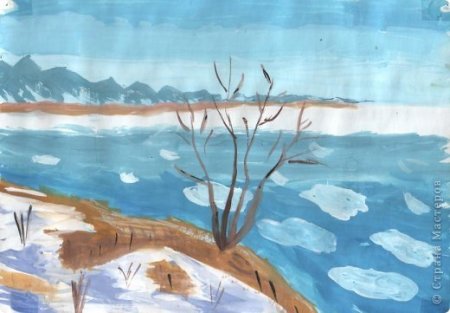 Ледоход на реке (рисование гуашью)