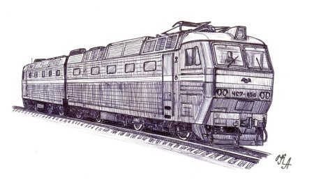 Поезд Локомотив вид сбоку контур