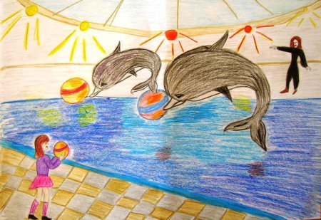 Дельфинарий рисунок детский