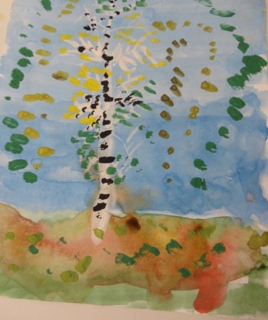 Береза красками для детей