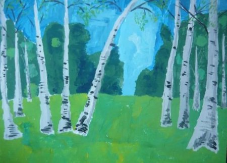 Рисование красками Березовая роща