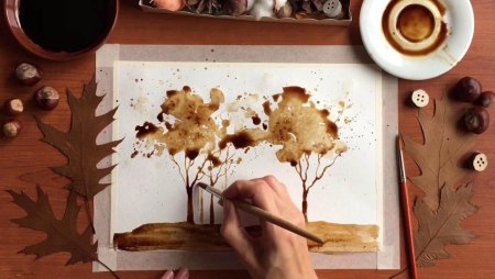 Рисование кофе на бумаге