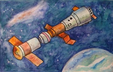 Космический корабль в космосе рисунок