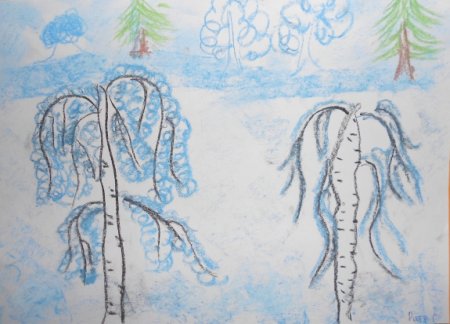 Рисование иней на деревьях в подготовительной