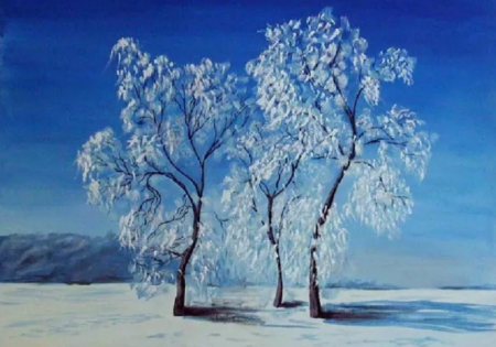 Рисование деревья в инее