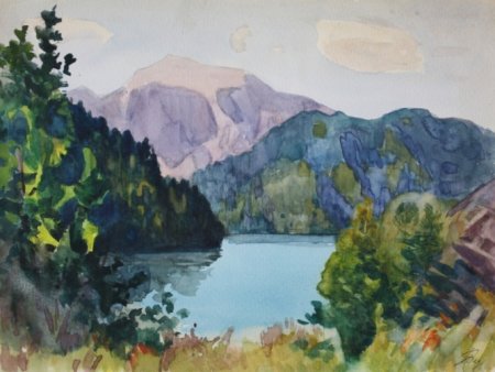 Озеро Рица акварелью