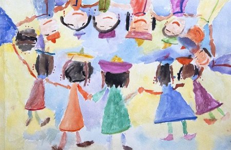 Дети танцуют на празднике рисование