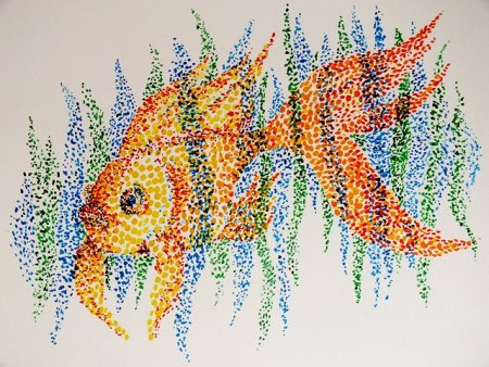 Золотая рыбка пуантилизм