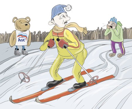 Дети катаются на лыжах