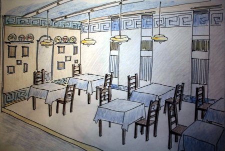 Интерьер кафе карандашом