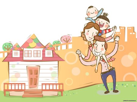 Мультяшная счастливая семья и дом